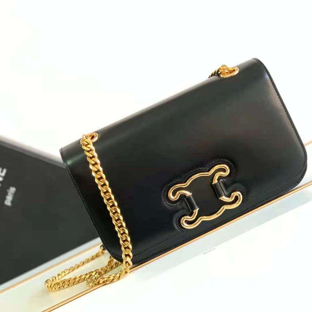 Close-up of gold Triomphe frame closure on Celine Women Medium Bag