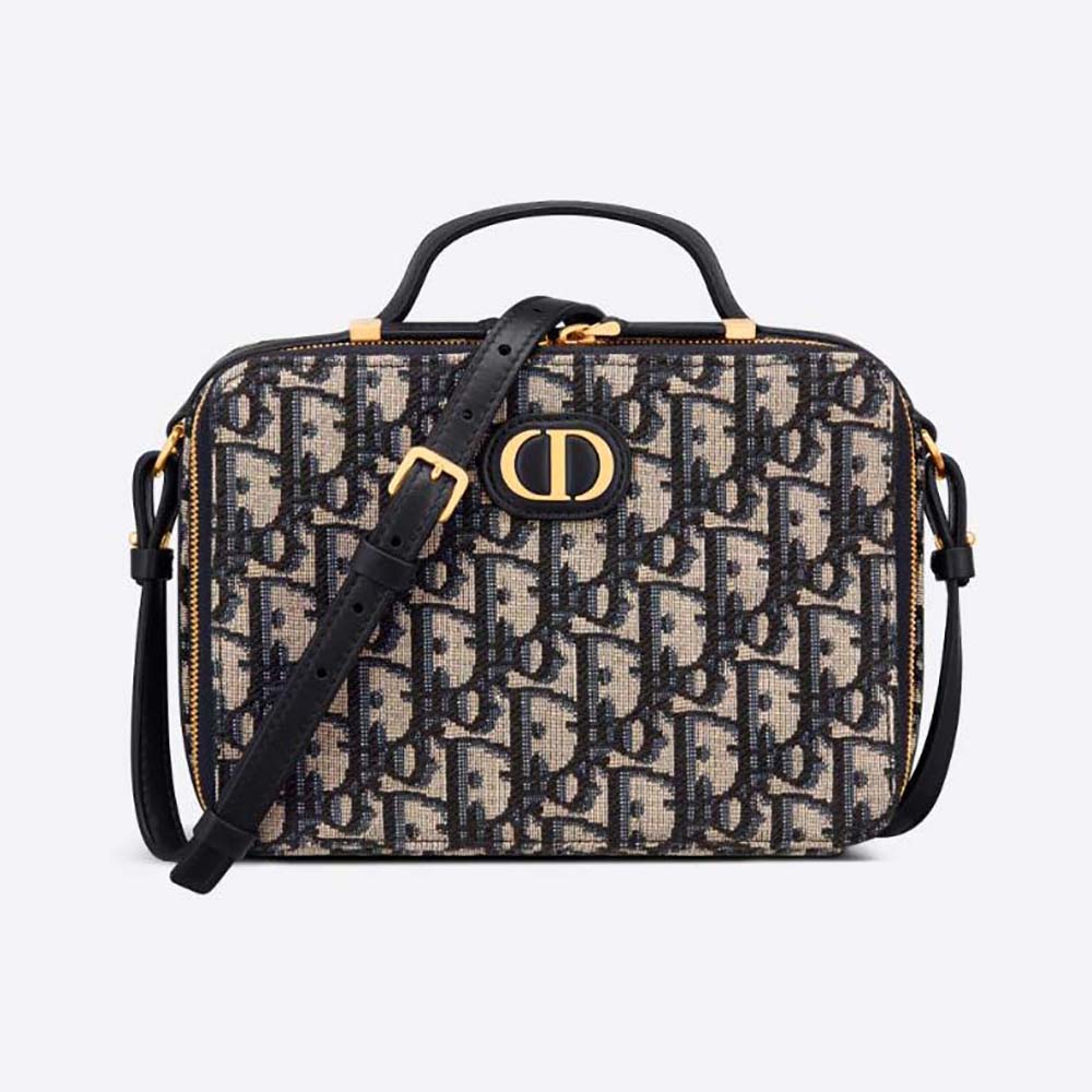 Front view of Dior Women 30 Mmontaigne Box Bag Blue Multicolor Dior Oblique Jacquard