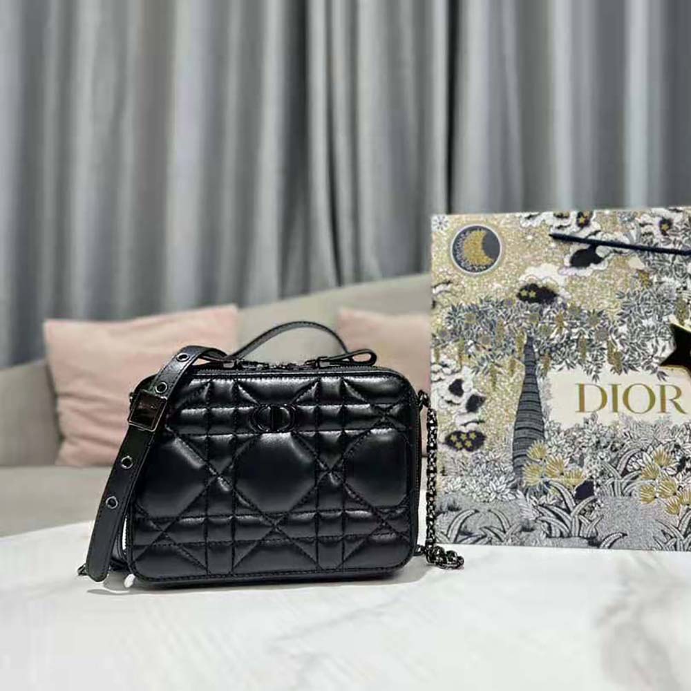 Close-up of signature cannage quilting on Dior Women Caro Box Bag