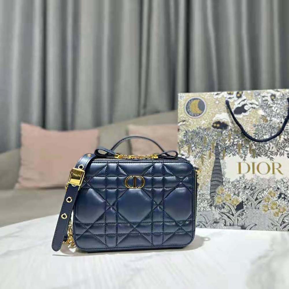 Close-up of macrocannage quilting on Dior Women Caro Box Bag
