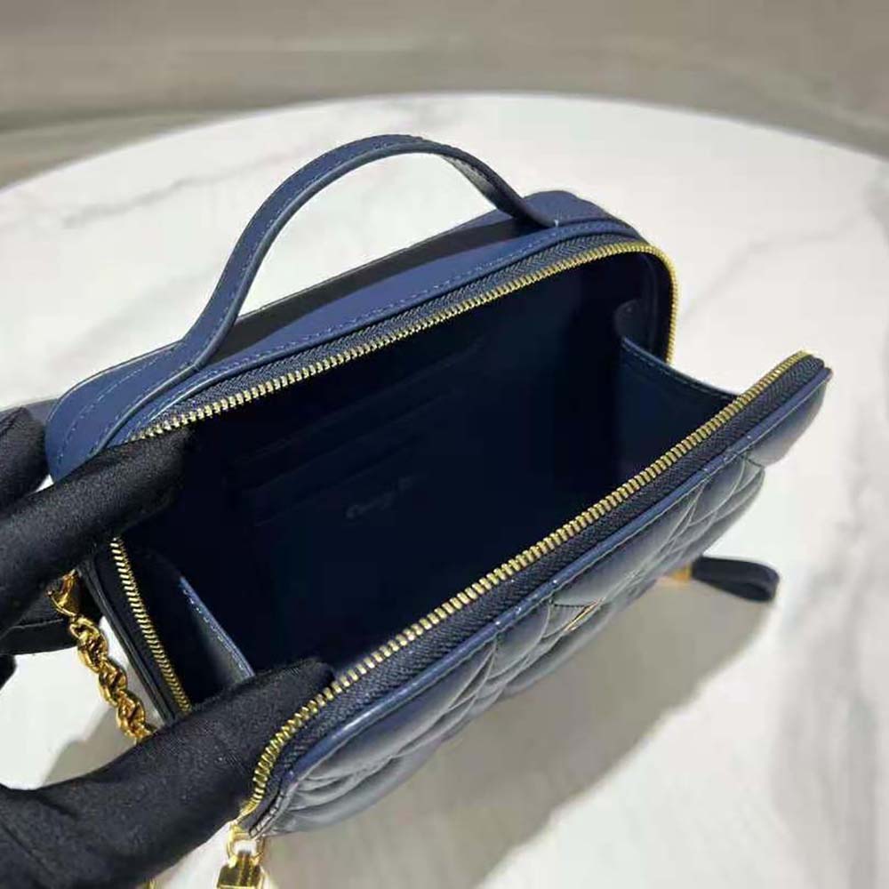 Dior Women Caro Box Bag with Chain Royal Blue Quilted Macrocannage Calfskin - image 9
