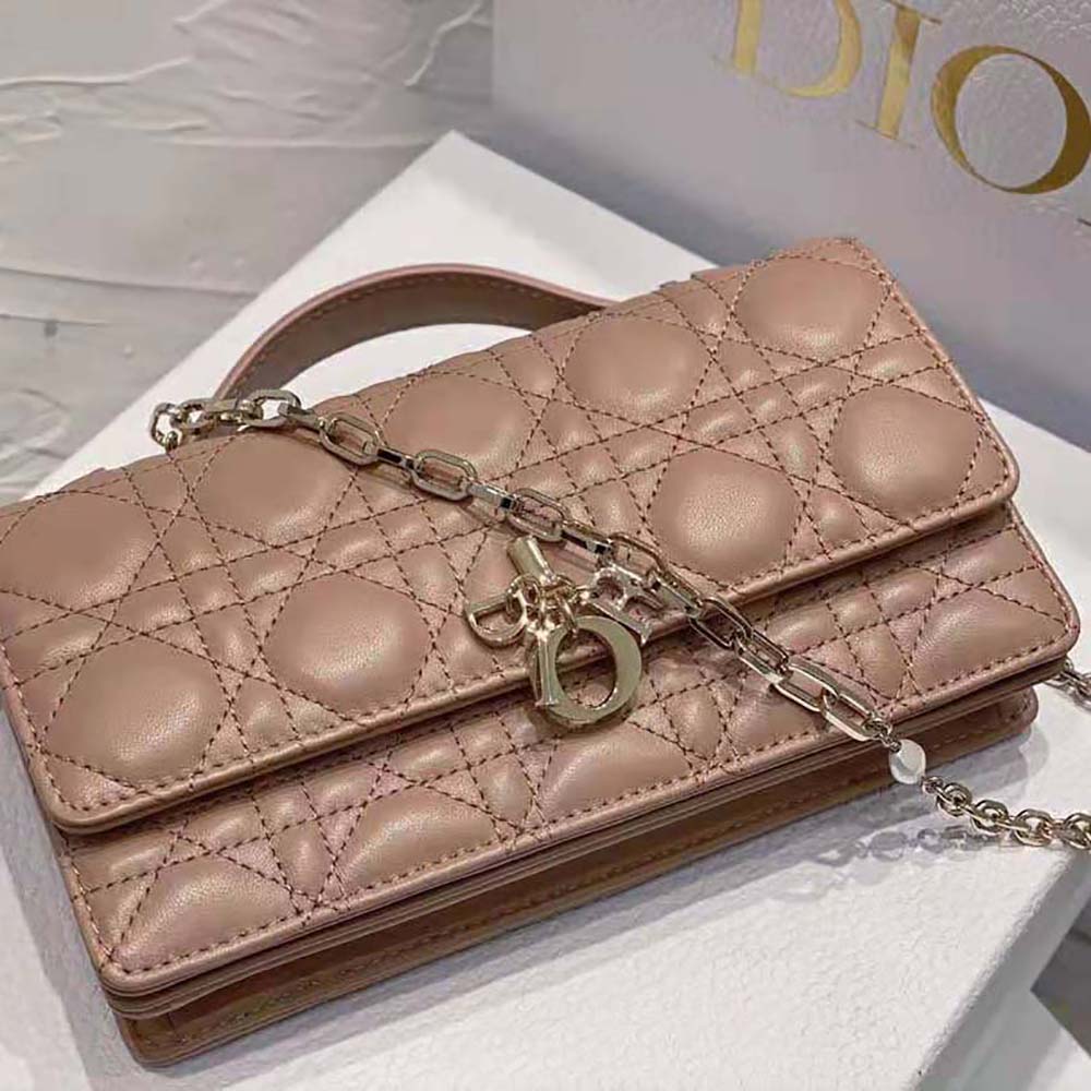 Dior Women Lady Dior Top Handle Clutch Rose Des Vents Cannage Lambskin - image 5
