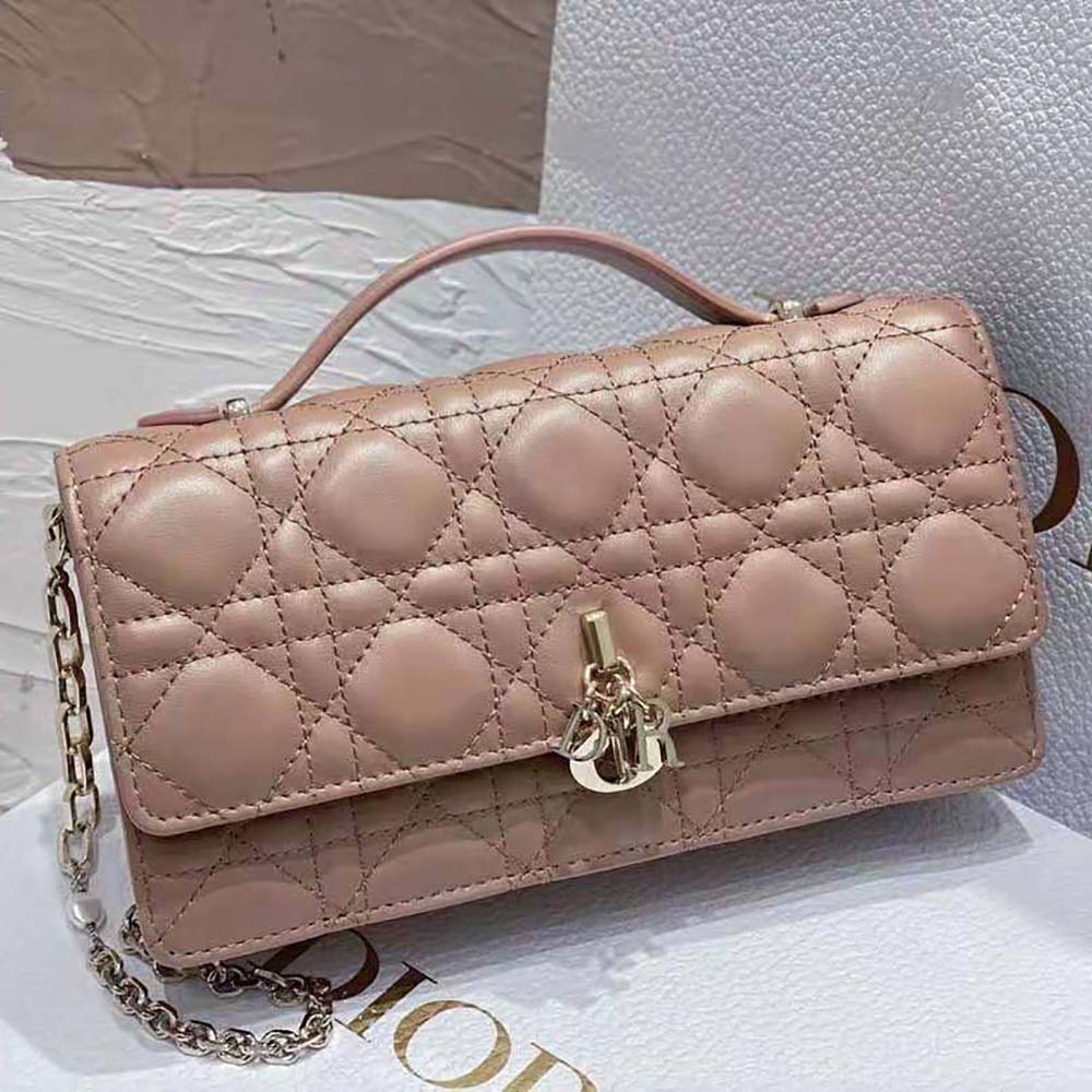 Dior Women Lady Dior Top Handle Clutch Rose Des Vents Cannage Lambskin - image 6