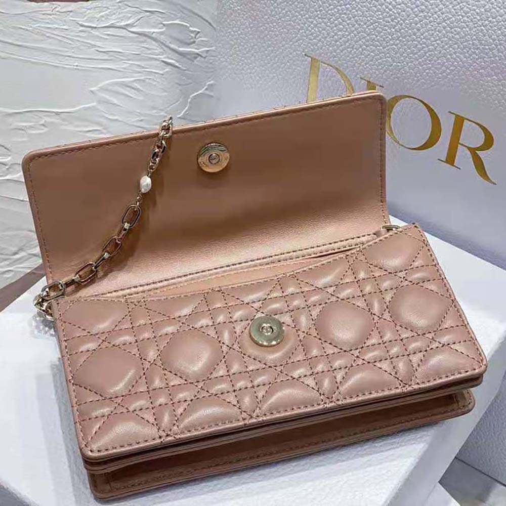 Dior Women Lady Dior Top Handle Clutch Rose Des Vents Cannage Lambskin - image 7