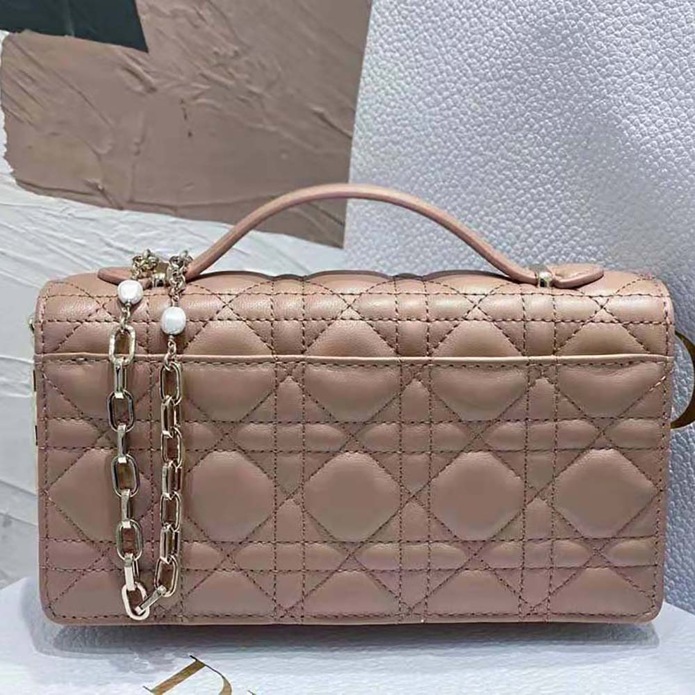 Dior Women Lady Dior Top Handle Clutch Rose Des Vents Cannage Lambskin - image 4
