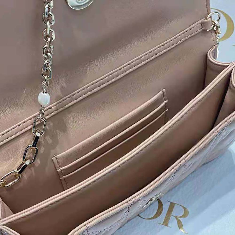 Dior Women Lady Dior Top Handle Clutch Rose Des Vents Cannage Lambskin - image 9