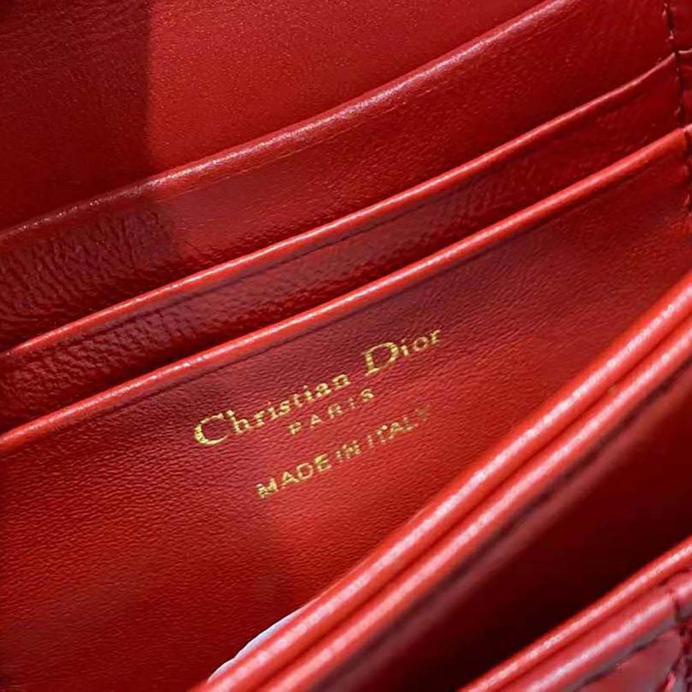 Dior Women Lady Dior Top Handle Clutch Scarlet Red Cannage Lambskin - image 9