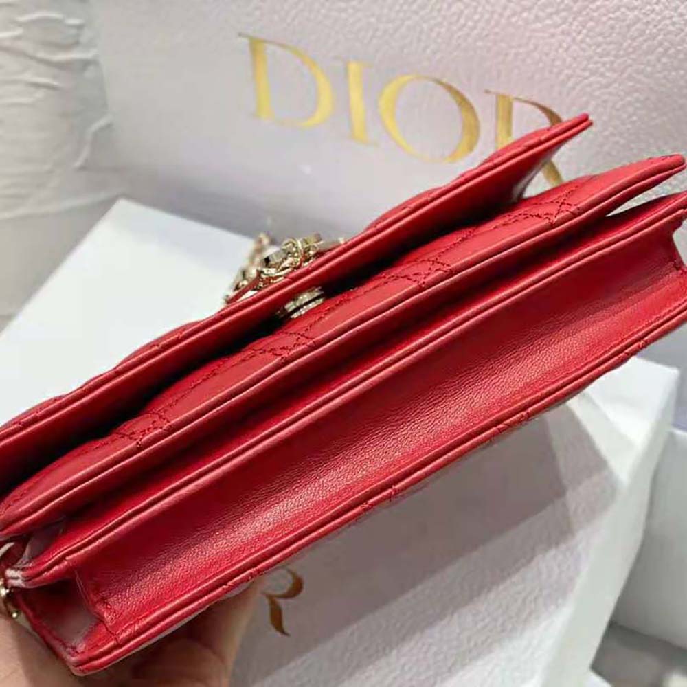 Dior Women Lady Dior Top Handle Clutch Scarlet Red Cannage Lambskin - image 7
