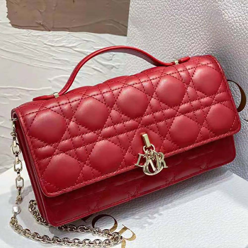 Dior Women Lady Dior Top Handle Clutch Scarlet Red Cannage Lambskin - image 4