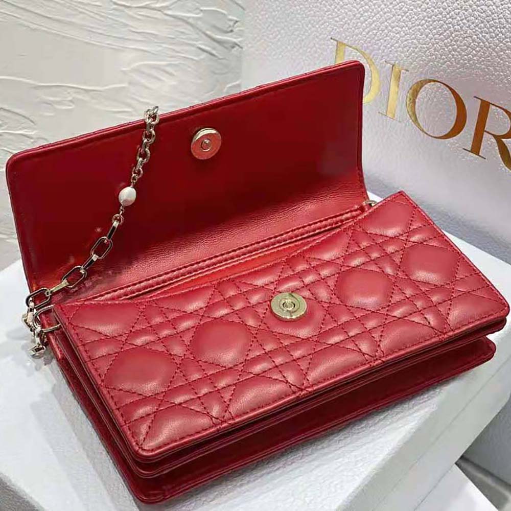 Dior Women Lady Dior Top Handle Clutch Scarlet Red Cannage Lambskin - image 6