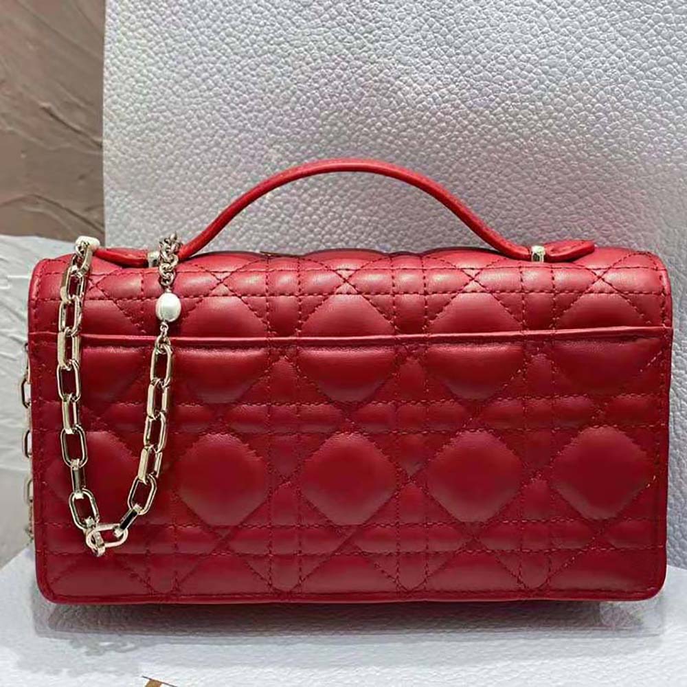 Dior Women Lady Dior Top Handle Clutch Scarlet Red Cannage Lambskin - image 5