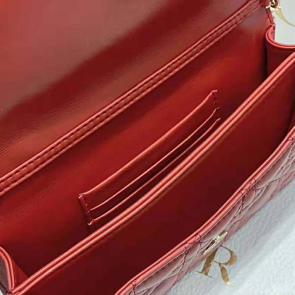 Dior Women Lady Dior Top Handle Clutch Scarlet Red Cannage Lambskin - image 10