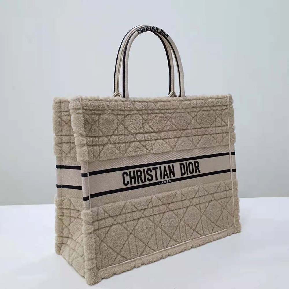 Dior Women Large Dior Book Tote Beige Cannage Shearling - image 4