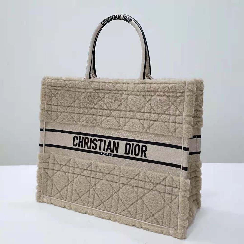 Dior Women Large Dior Book Tote Beige Cannage Shearling - image 5