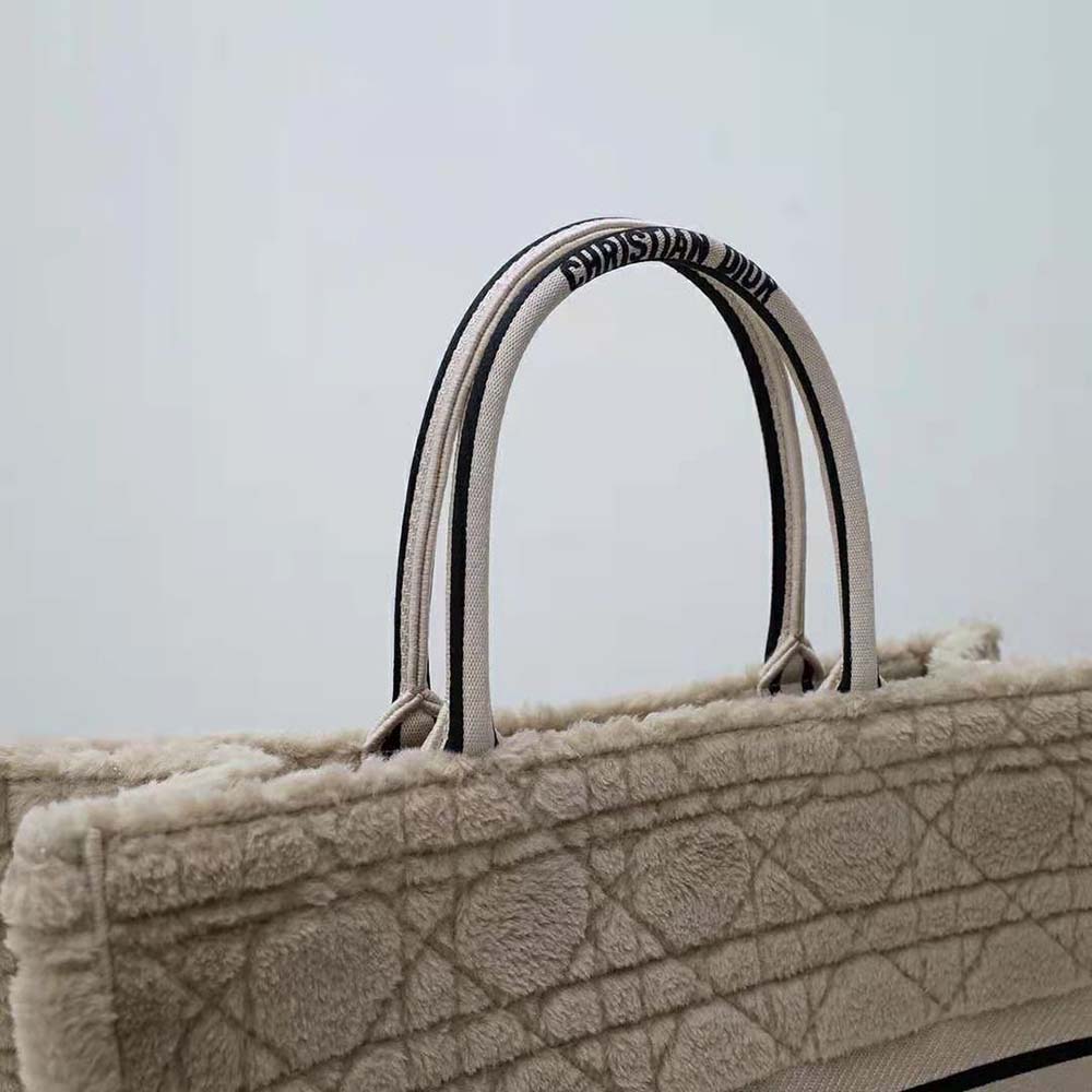 Dior Women Large Dior Book Tote Beige Cannage Shearling - image 7