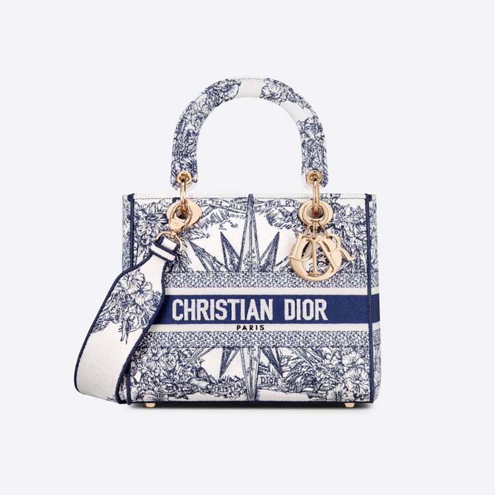 Front view of Dior Women Medium Lady D-lite Bag Blue Multicolor Rêve D’Infini Embroidery