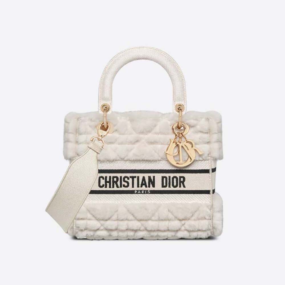 Front view of Dior Women Medium Lady D-lite Bag Latte Cannage Shearling