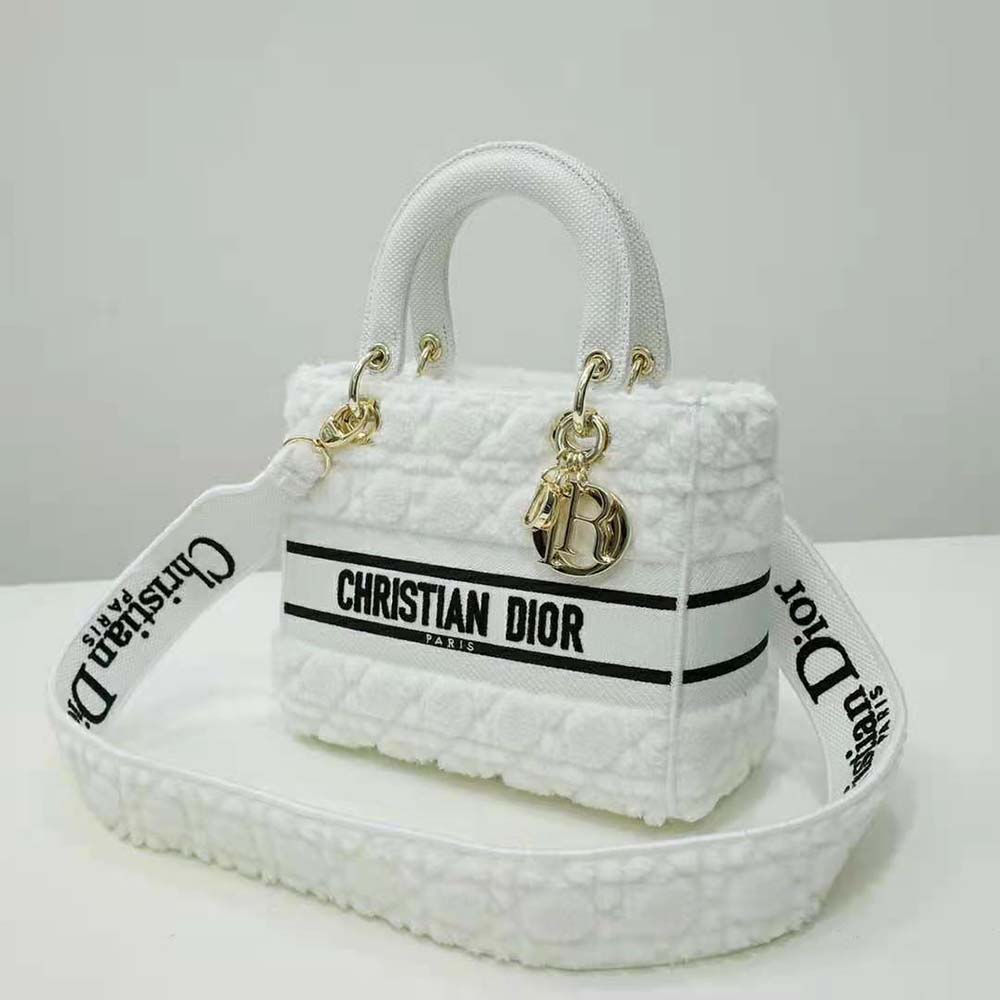 Dior Women Medium Lady D-lite Bag Latte Cannage Shearling - image 5