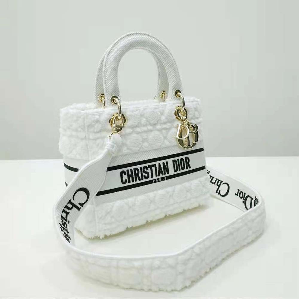 Dior Women Medium Lady D-lite Bag Latte Cannage Shearling - image 4
