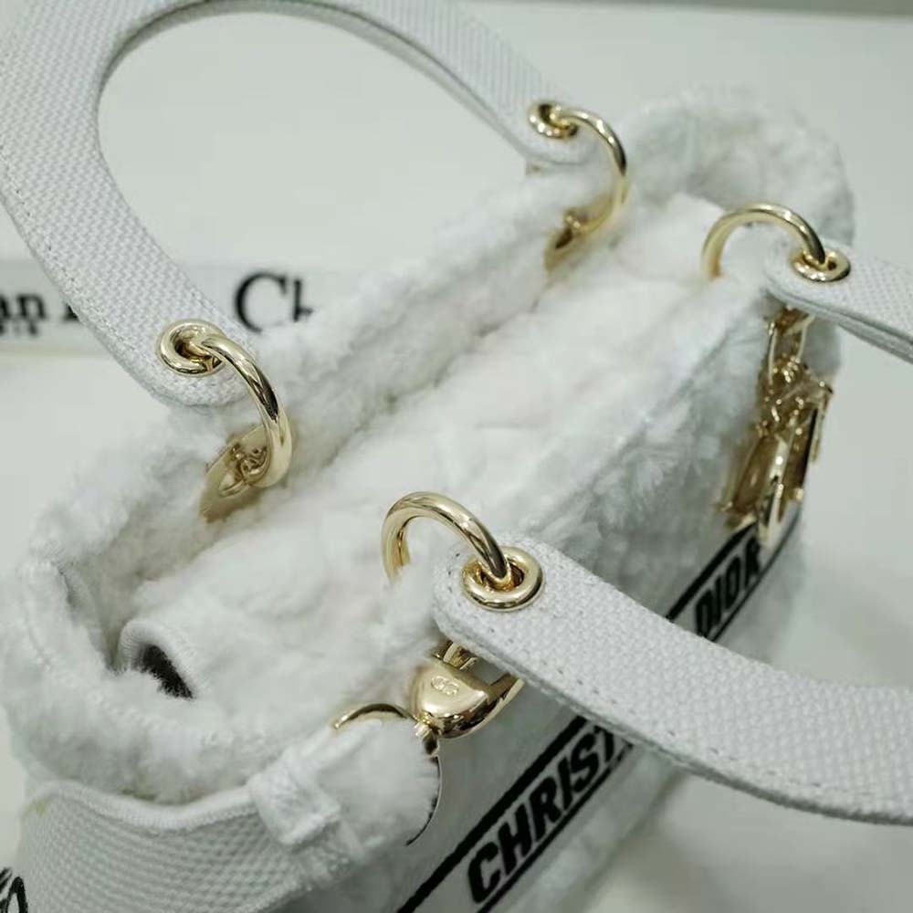 Dior Women Medium Lady D-lite Bag Latte Cannage Shearling - image 7