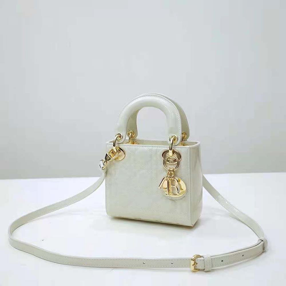 Dior Women Mini Lady Dior Bag Latte Patent Cannage Calfskin - image 5