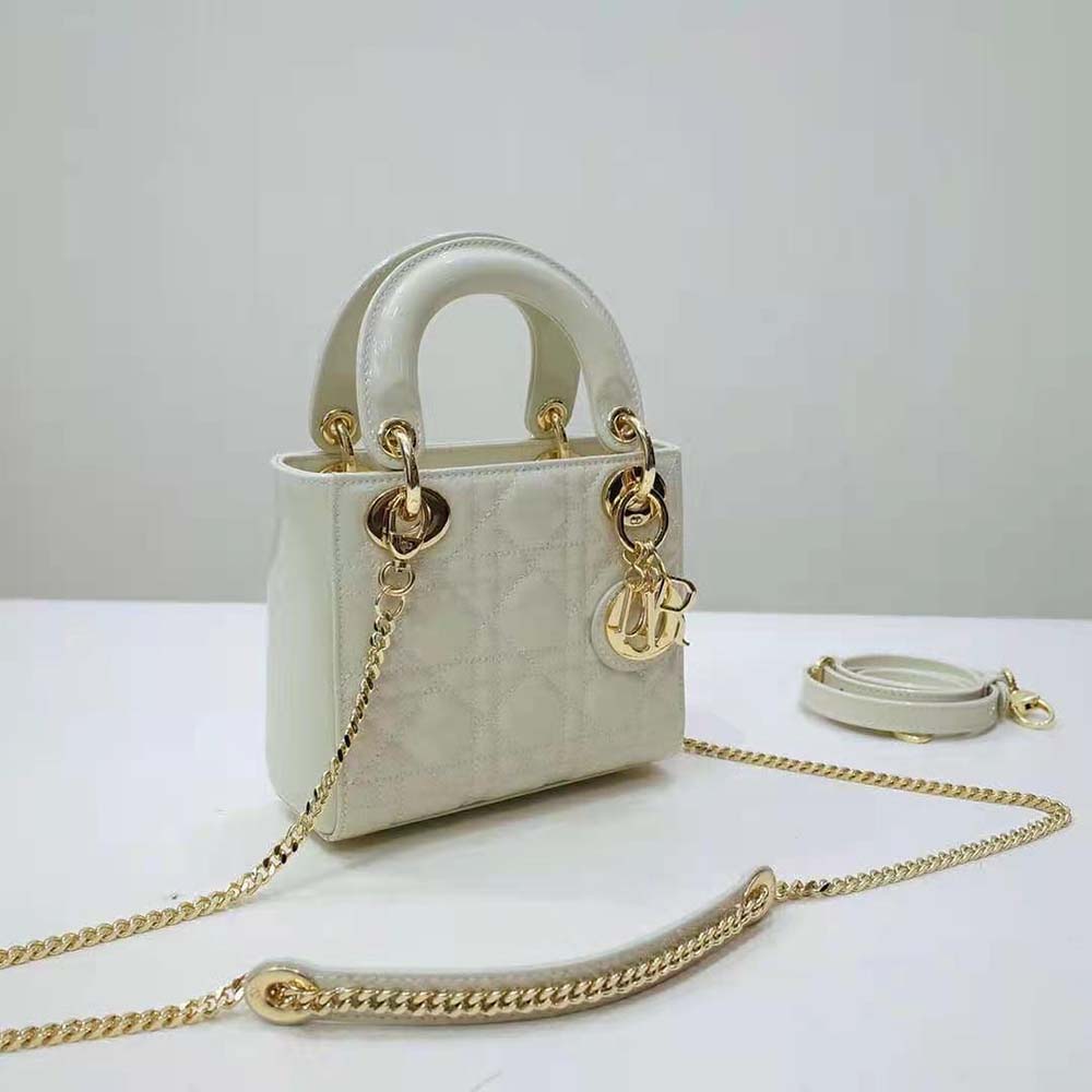 Dior Women Mini Lady Dior Bag Latte Patent Cannage Calfskin - image 4