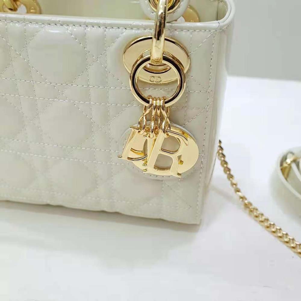 Dior Women Mini Lady Dior Bag Latte Patent Cannage Calfskin - image 8