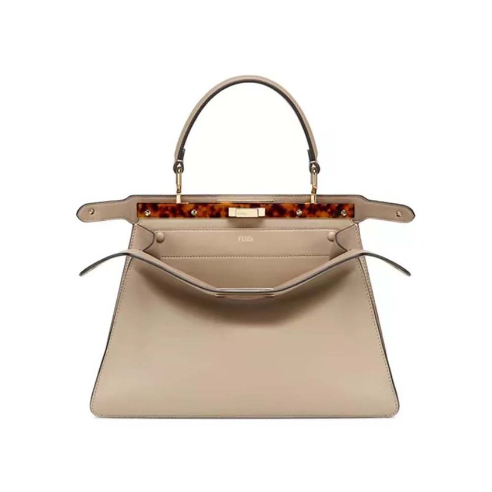 Front angle of Fendi Women Peekaboo Iseeu Medium Leather Bag in brown