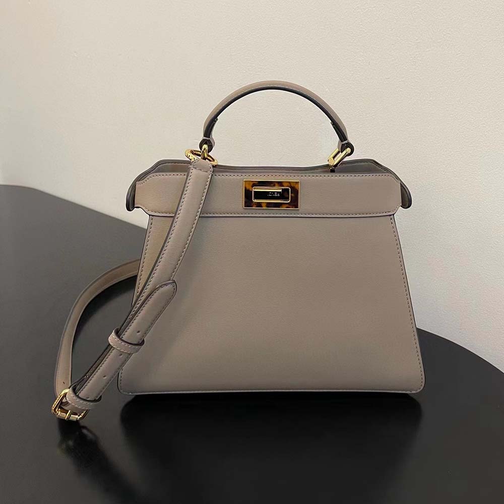 Close-up of gold hardware and leather texture on Fendi Peekaboo Iseeu bag