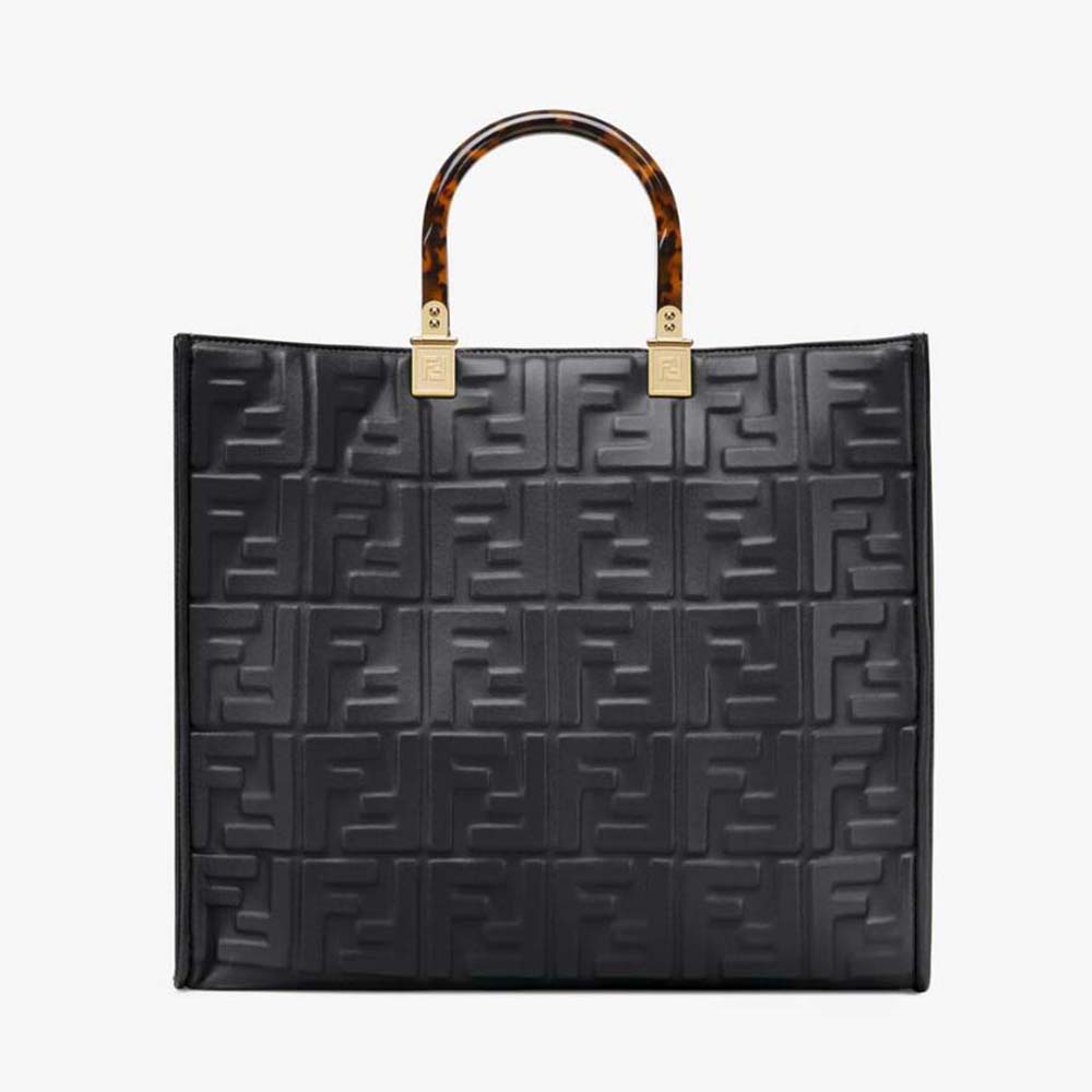 Front view of Fendi Women Sunshine Medium Black Leather Shopper