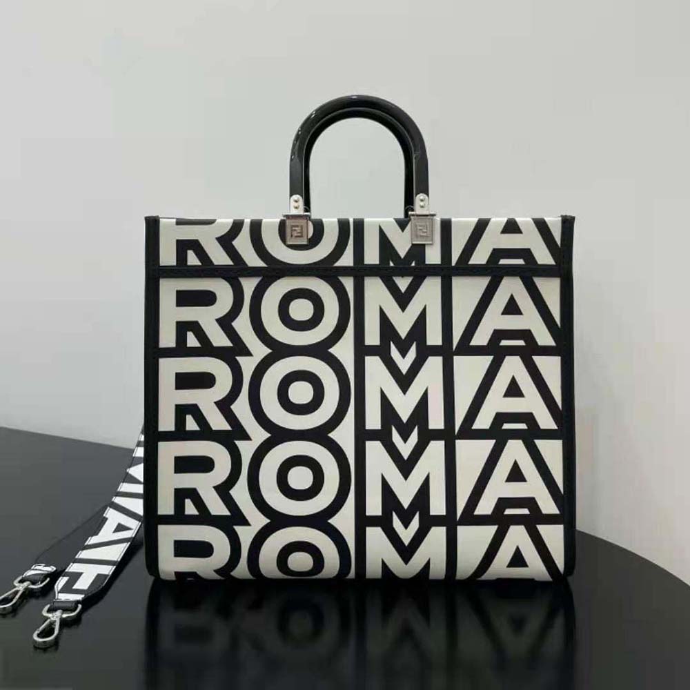 Close-up of gold-tone hardware on Fendi Women Sunshine Medium Two-Tone Printed Leather Fendi Roma Capsule Shopper