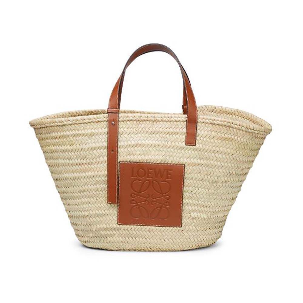 Front view of Loewe Women Large Basket Bag in beige palm leaf