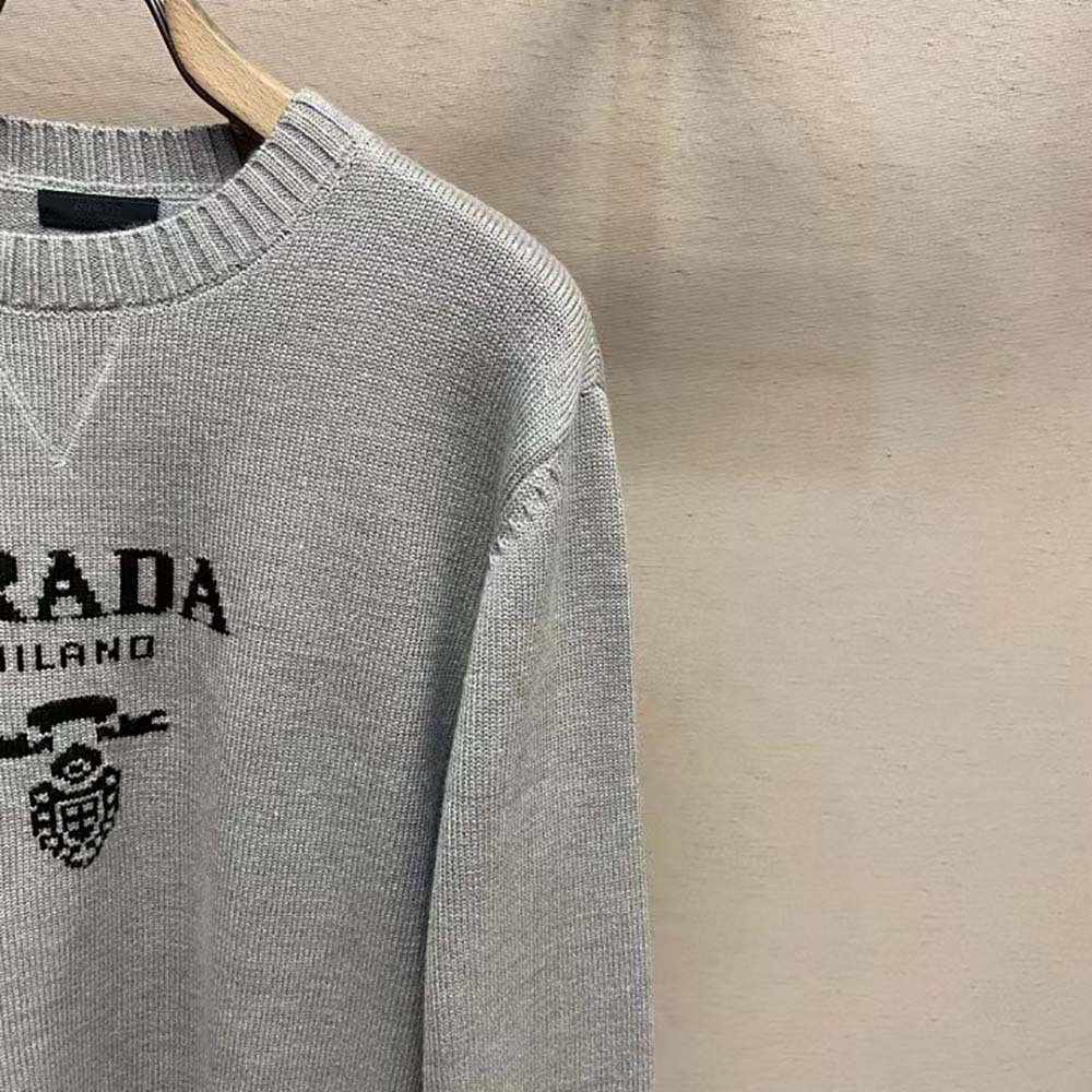 Prada Men Wool and Cashmere Crew-Neck Sweater-Gray - image 4