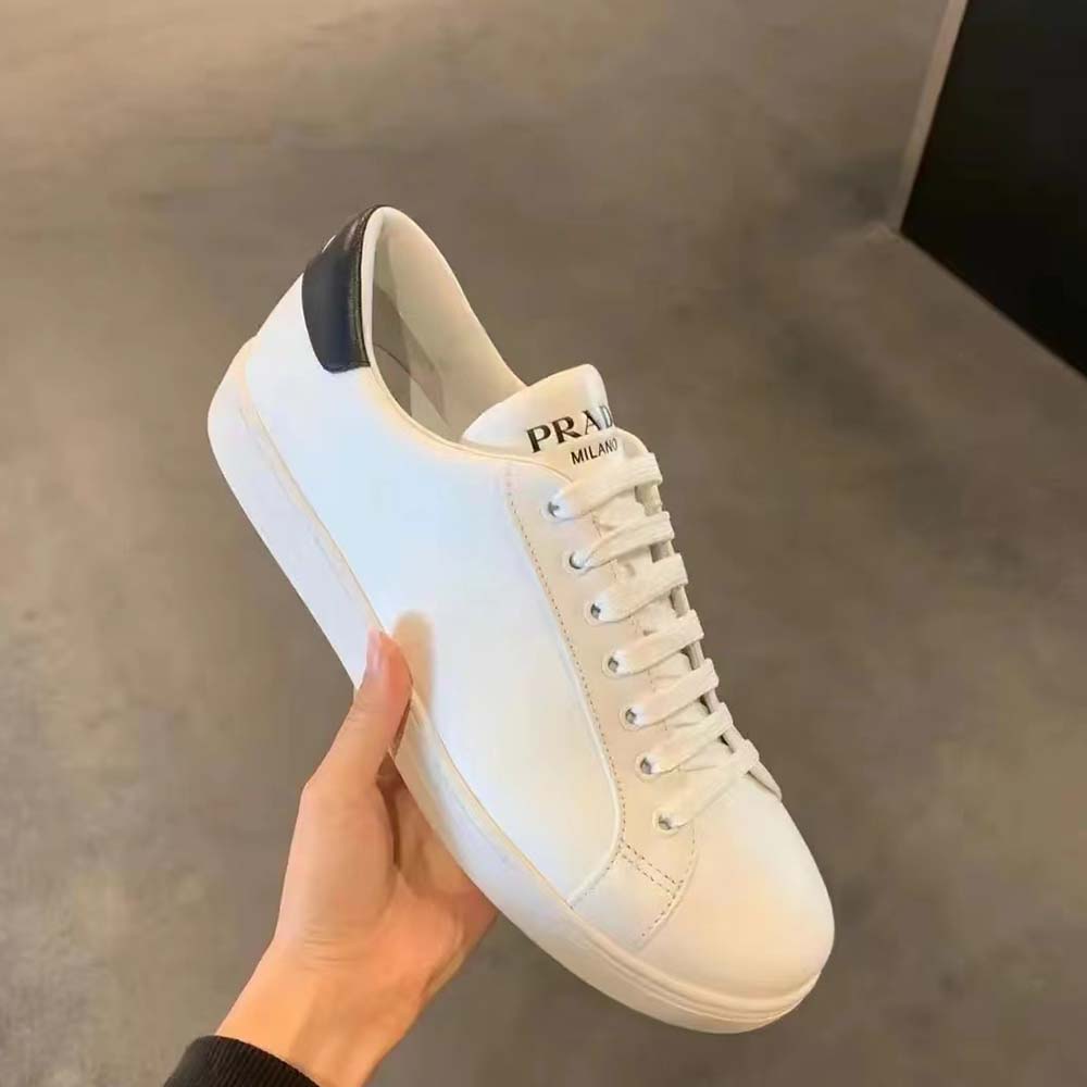Prada Unisex Macro Leather Sneakers-White - image 5