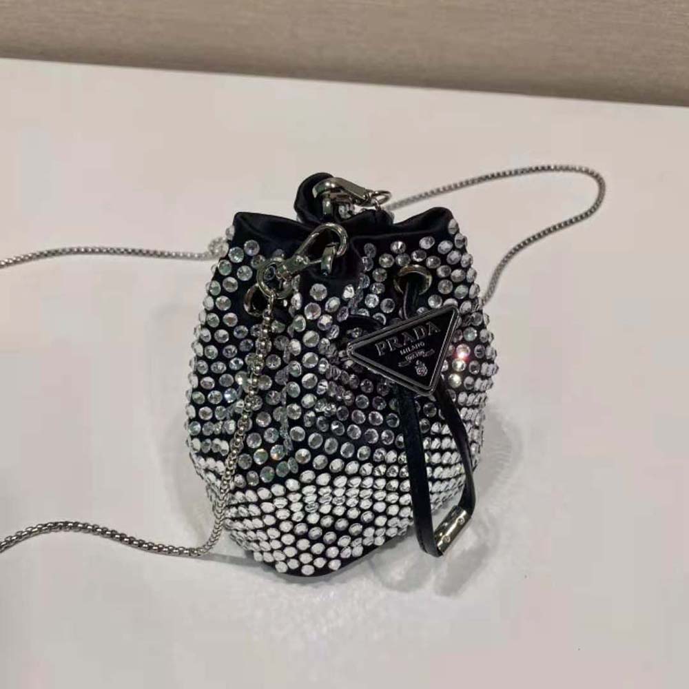 Prada Women Embellished Satin Mini-Pouch-Black - image 5
