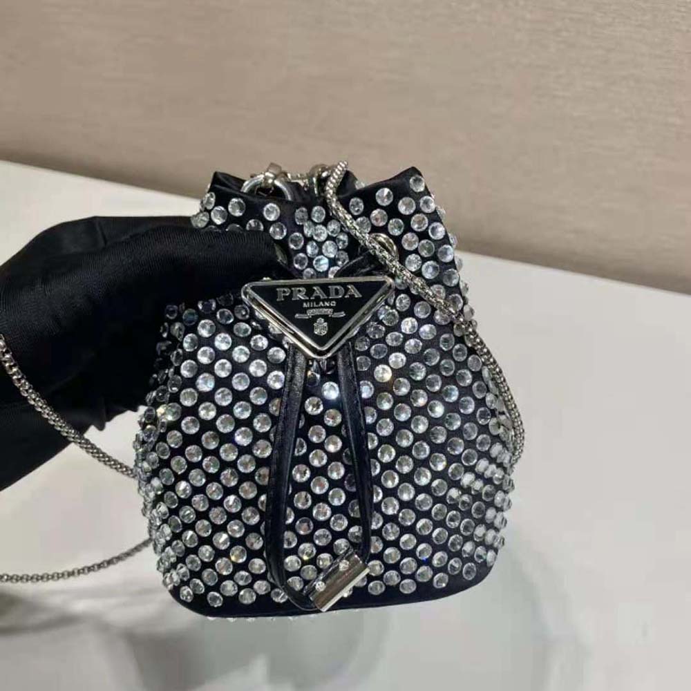 Prada Women Embellished Satin Mini-Pouch-Black - image 6