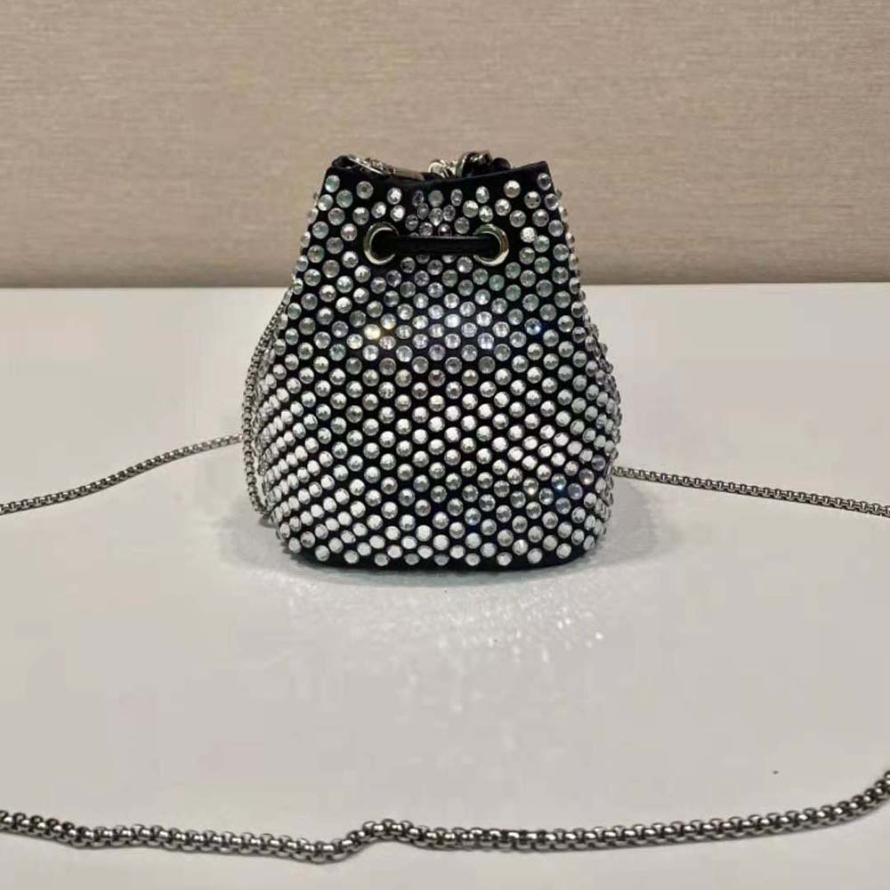 Prada Women Embellished Satin Mini-Pouch-Black - image 4