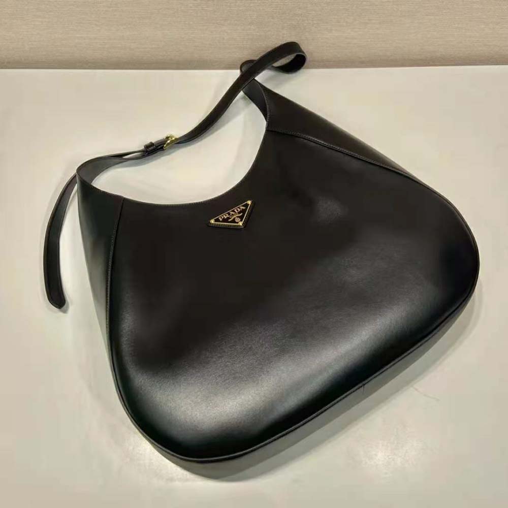 Prada Women Large Leather Shoulder Bag with Topstitching-Black - image 4