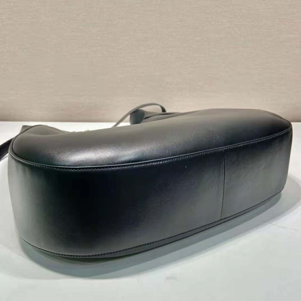 Prada Women Large Leather Shoulder Bag with Topstitching-Black - image 7