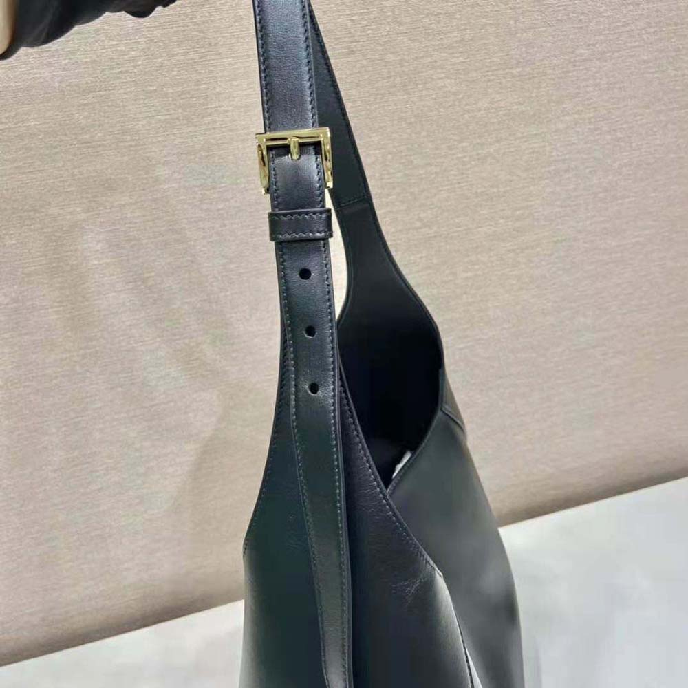 Prada Women Large Leather Shoulder Bag with Topstitching-Black - image 6