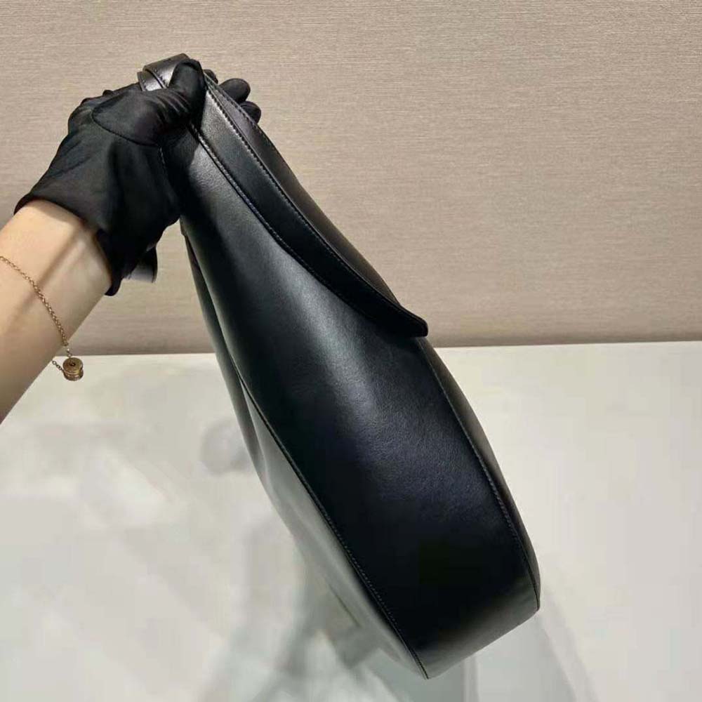 Prada Women Large Leather Shoulder Bag with Topstitching-Black - image 5