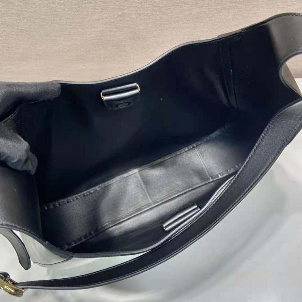Prada Women Large Leather Shoulder Bag with Topstitching-Black - image 8