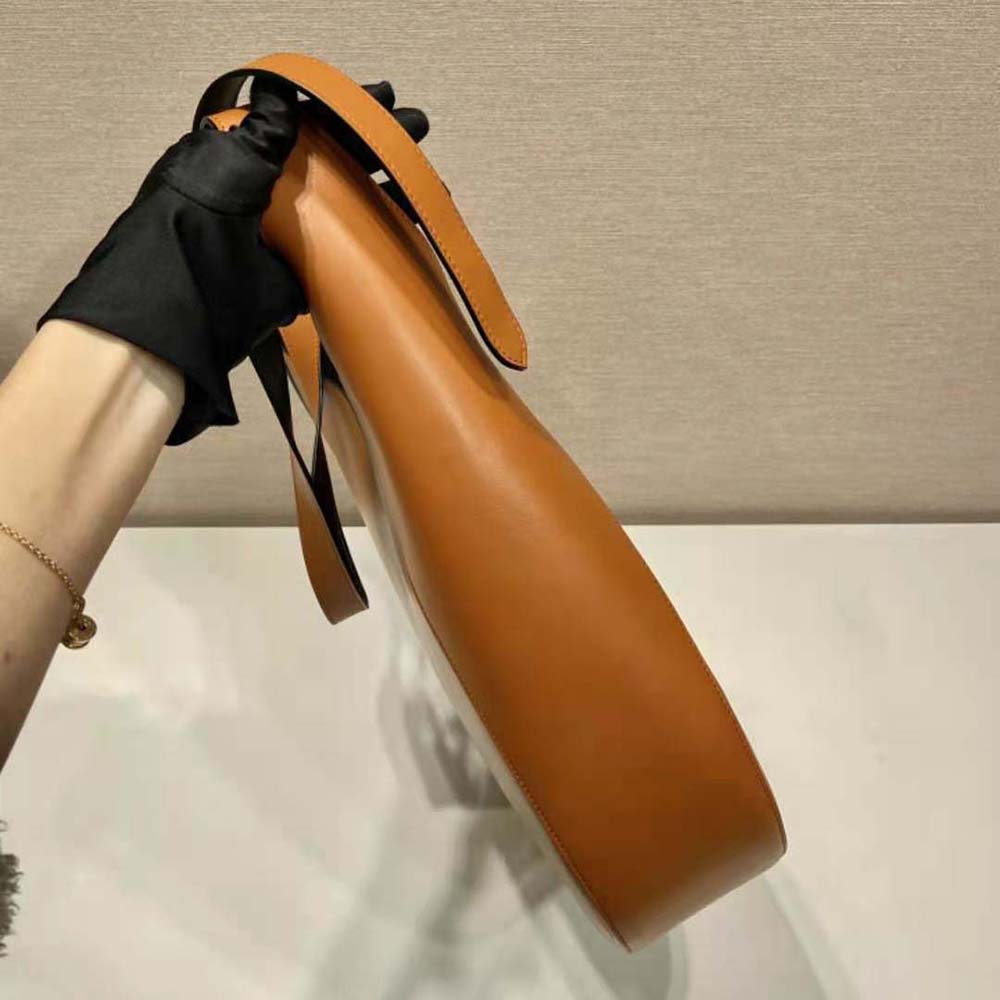 Prada Women Large Leather Shoulder Bag with Topstitching-Brown - image 6