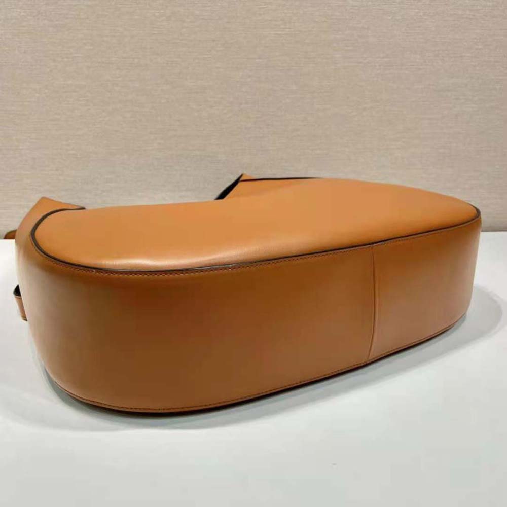 Prada Women Large Leather Shoulder Bag with Topstitching-Brown - image 7