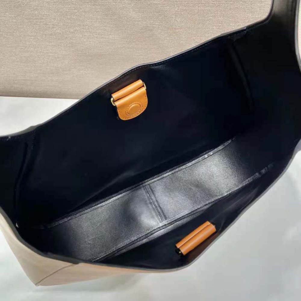 Prada Women Large Leather Shoulder Bag with Topstitching-Brown - image 9