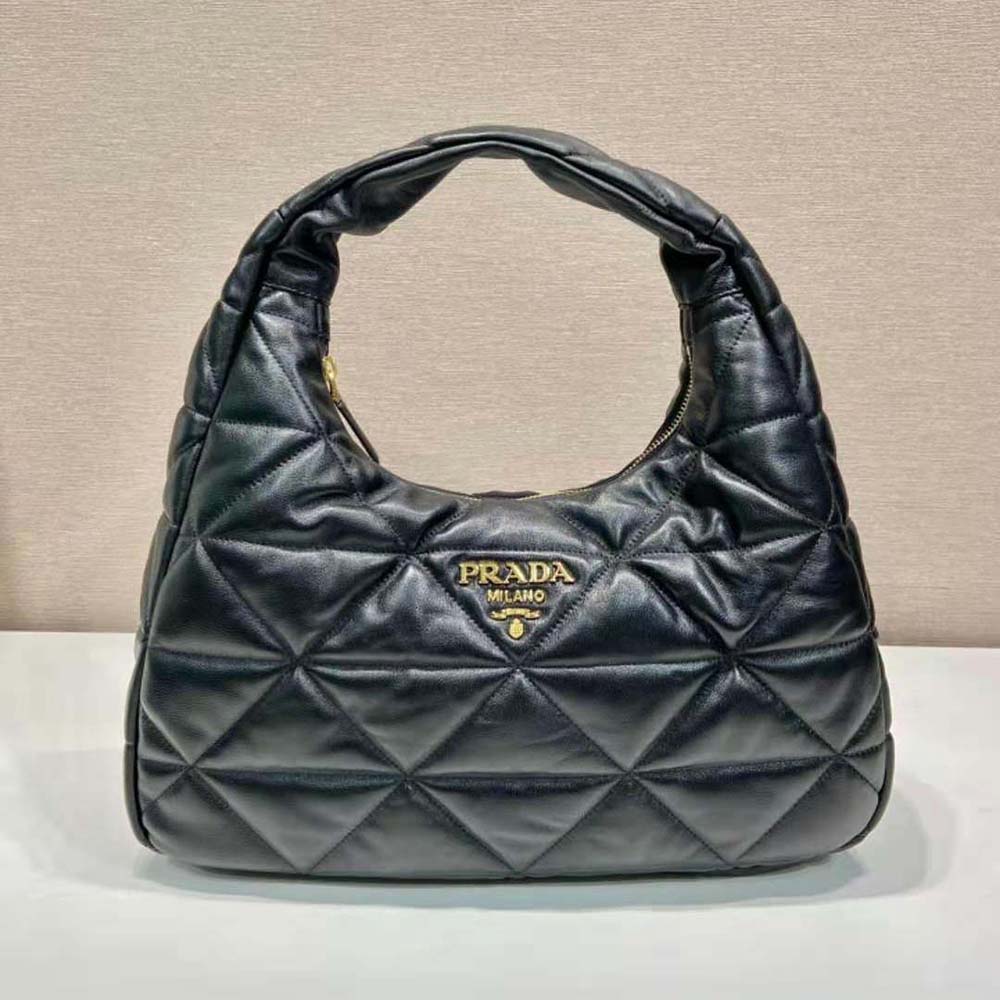 Close-up detail of topstitching and silver hardware on Prada Women Large Nappa-Leather Bag