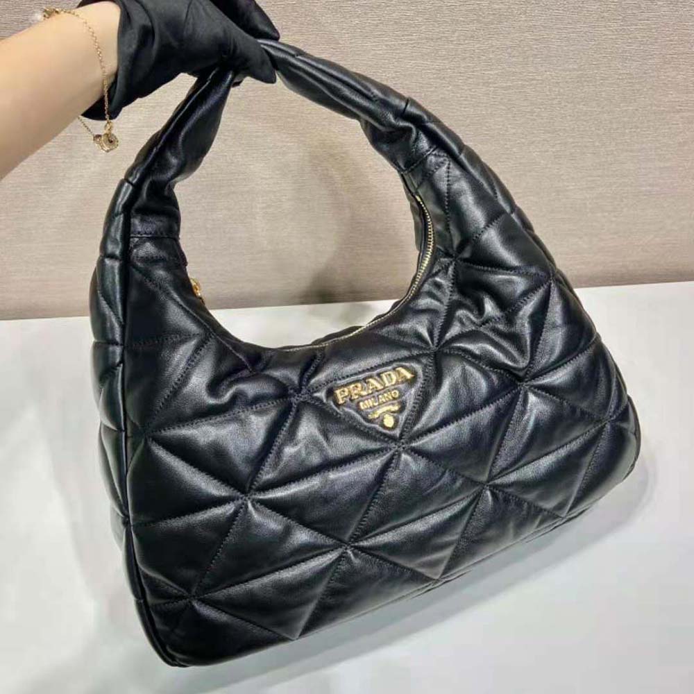 Prada Women Large Topstitched Nappa-Leather Bag-Black - image 4