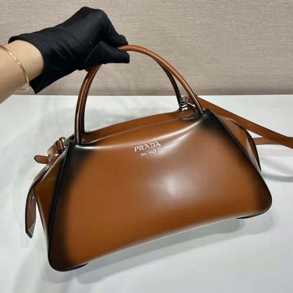 Prada Women Medium Brushed Leather Prada Supernova Handbag-Brown - image 4