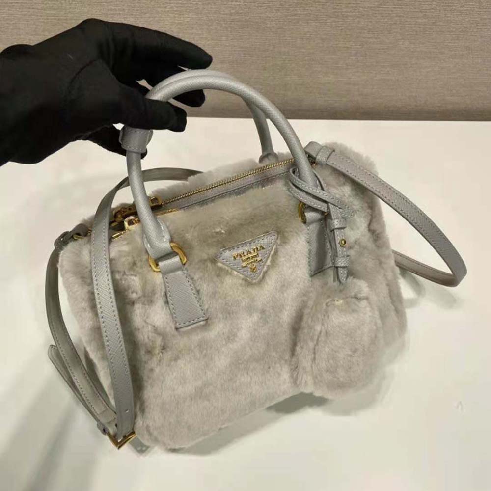Prada Women Prada Galleria Shearling Mini-Bag-Silver - image 4