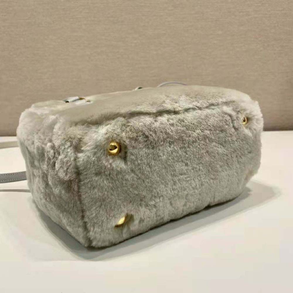 Prada Women Prada Galleria Shearling Mini-Bag-Silver - image 5